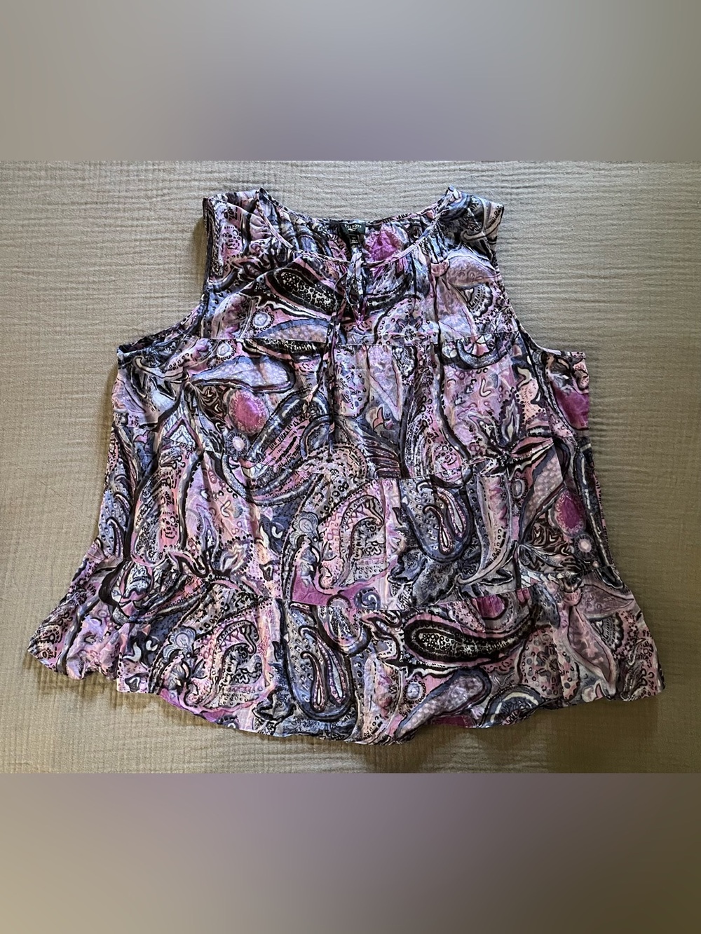 Talbots lightweight 100% cotton sleeveless purple paisley print blouse EUC 3X